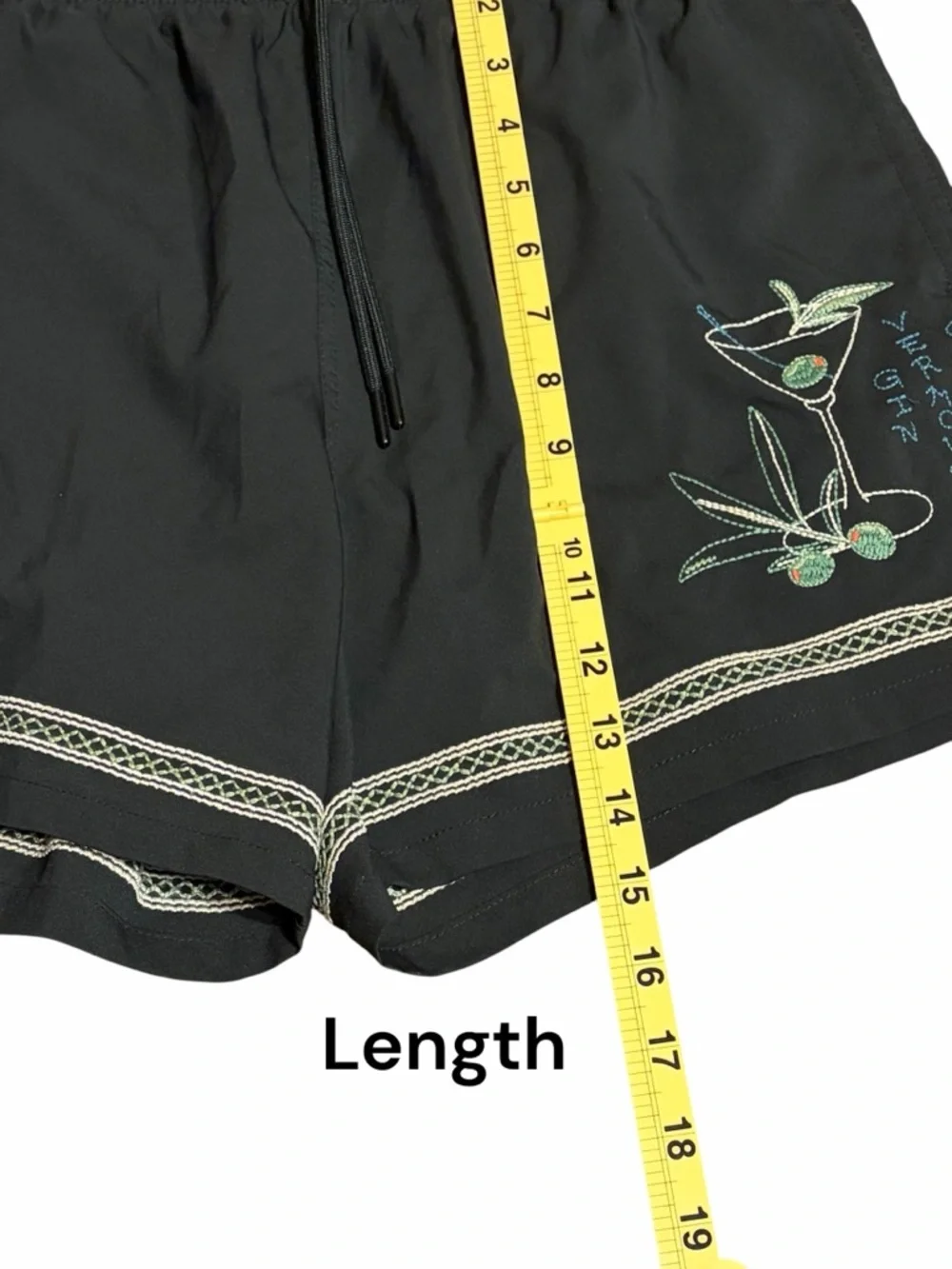 Abercrombie & Fitch Black Swim Trunks with Olive Embroidery